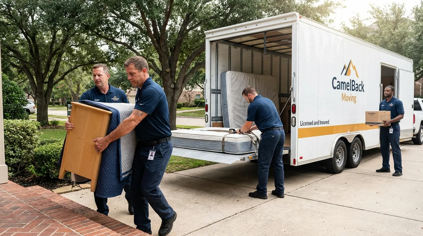 Crew loading residential truck for cross-state move from Richland, GA